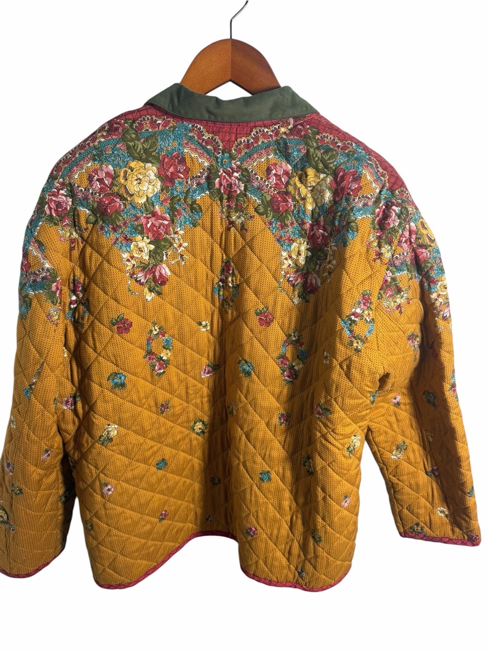 Carole Little Quilted Floral Jacket in Mustard with Olive Collar - Picture 3 of 11